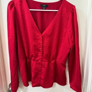 J. Crew Red V-Neck Peplum Blouse